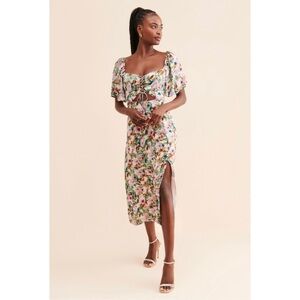 ASTR the Label Floral Midi Dress with Cutout & Slit – Boho Summer Dress XS